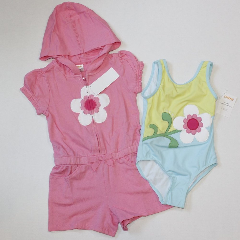 NWT Gymboree size 5 swimsuit & coverup romper set Rainbow Cabana TWINS